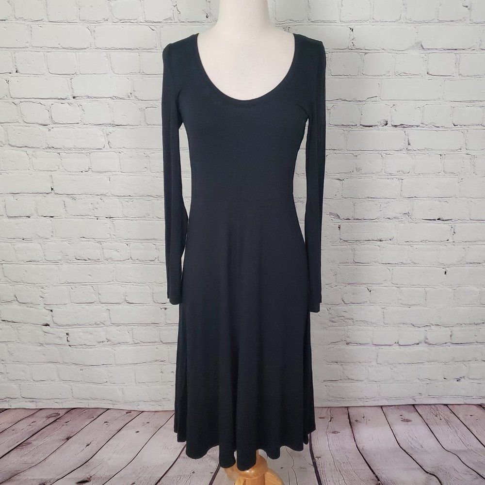 Aritzia Black Long Sleeve Scoop Neck Midi Dress